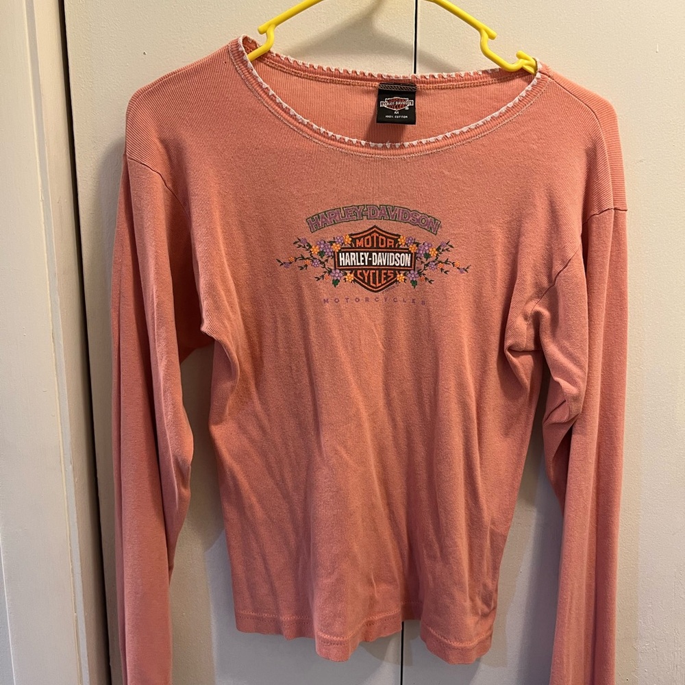Vintage Harley-Davidson Pink Floral Graphic Womens Long Sleeve